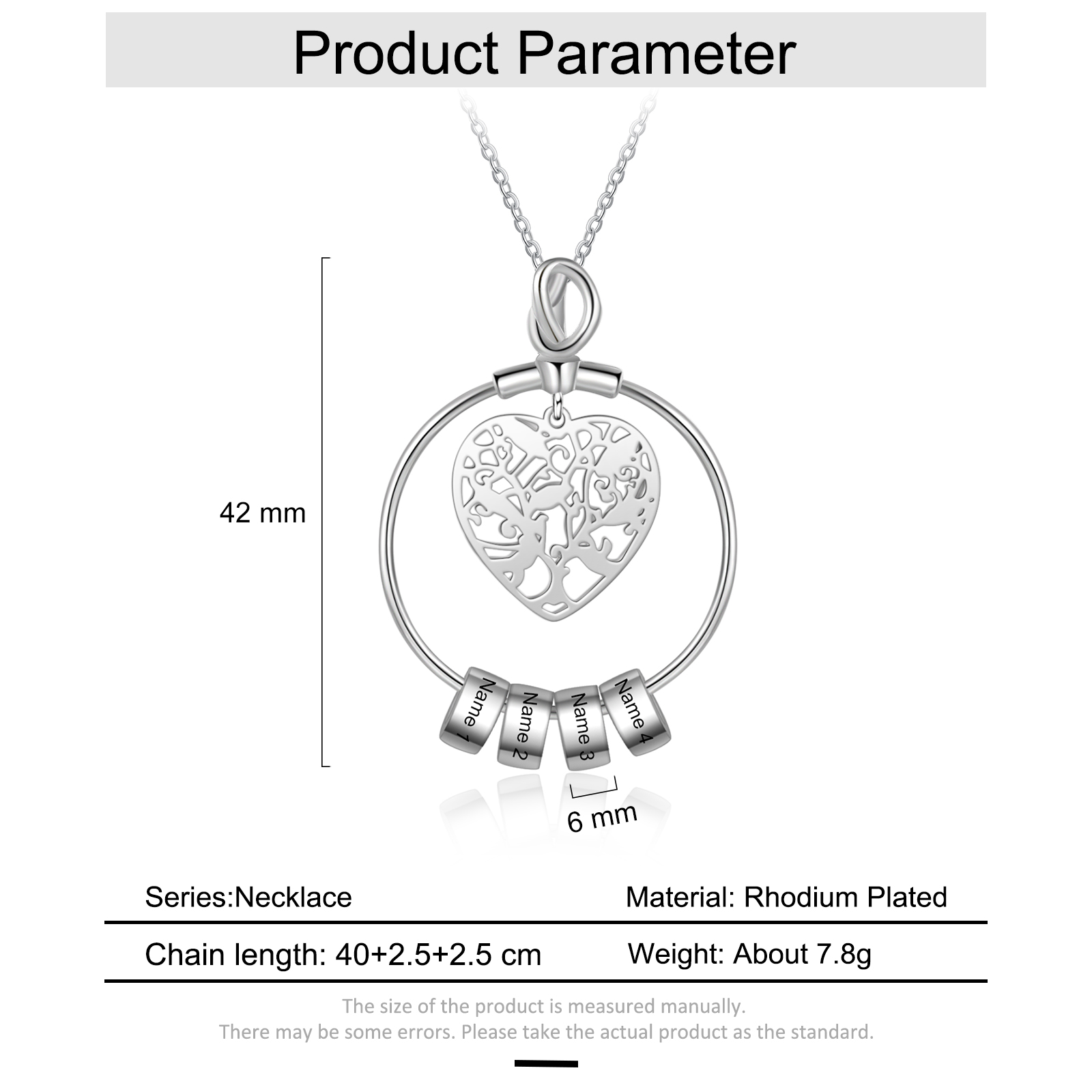 Customised Family Tree Necklace with 4 Beads Engraved 4 Names Heart Necklace Gifts For Her-Jessemade AU