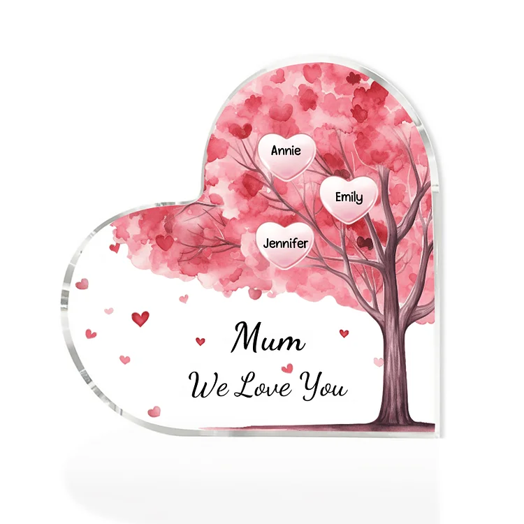 3 Names - Personalised Acrylic Heart Keepsake Custom Text Pink Tree Ornaments Gifts for Grandma/Mother-Jessemade AU