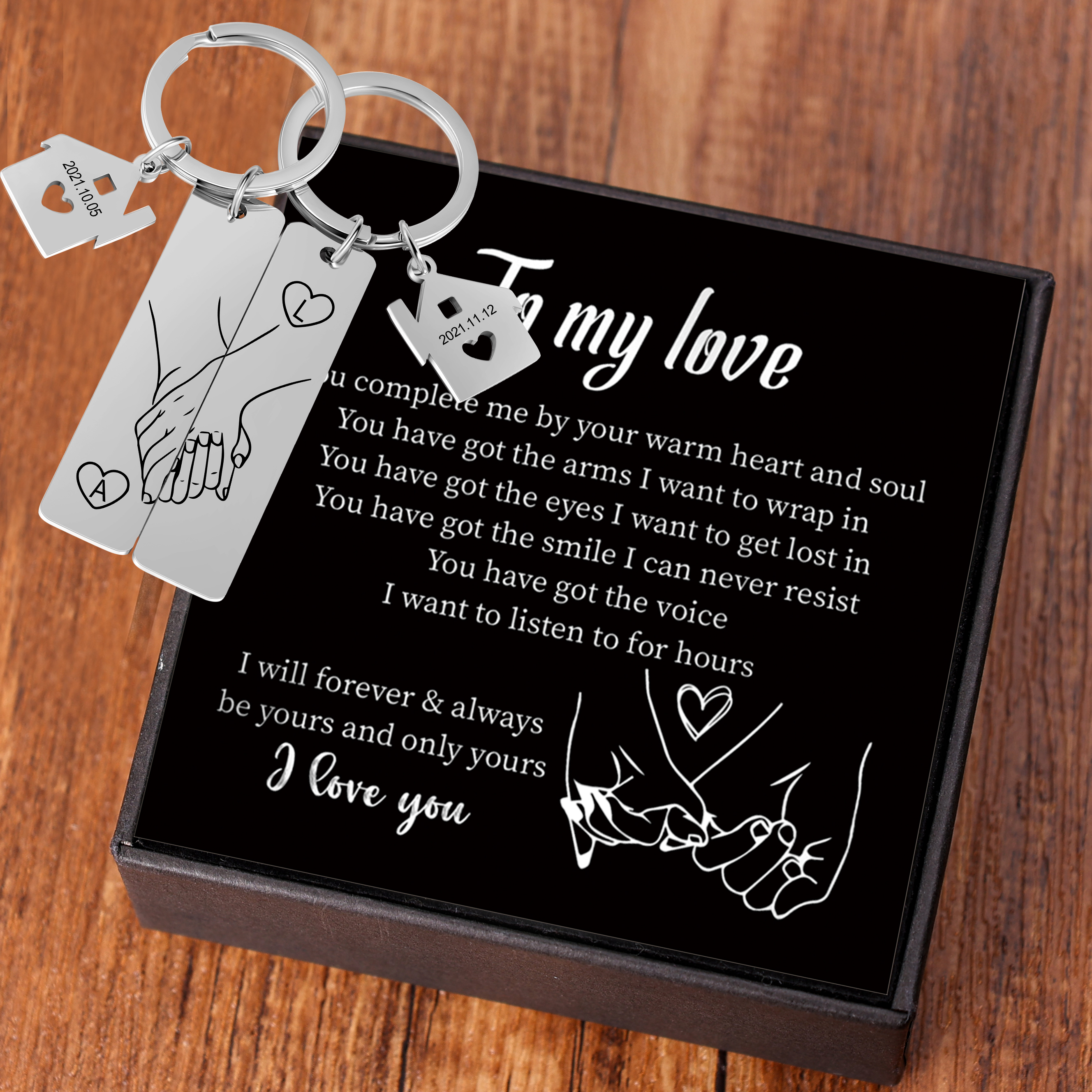 Holding Hands Couple Keychain Set Personalised Date Initial Matching Couple Gifts-Jessemade AU