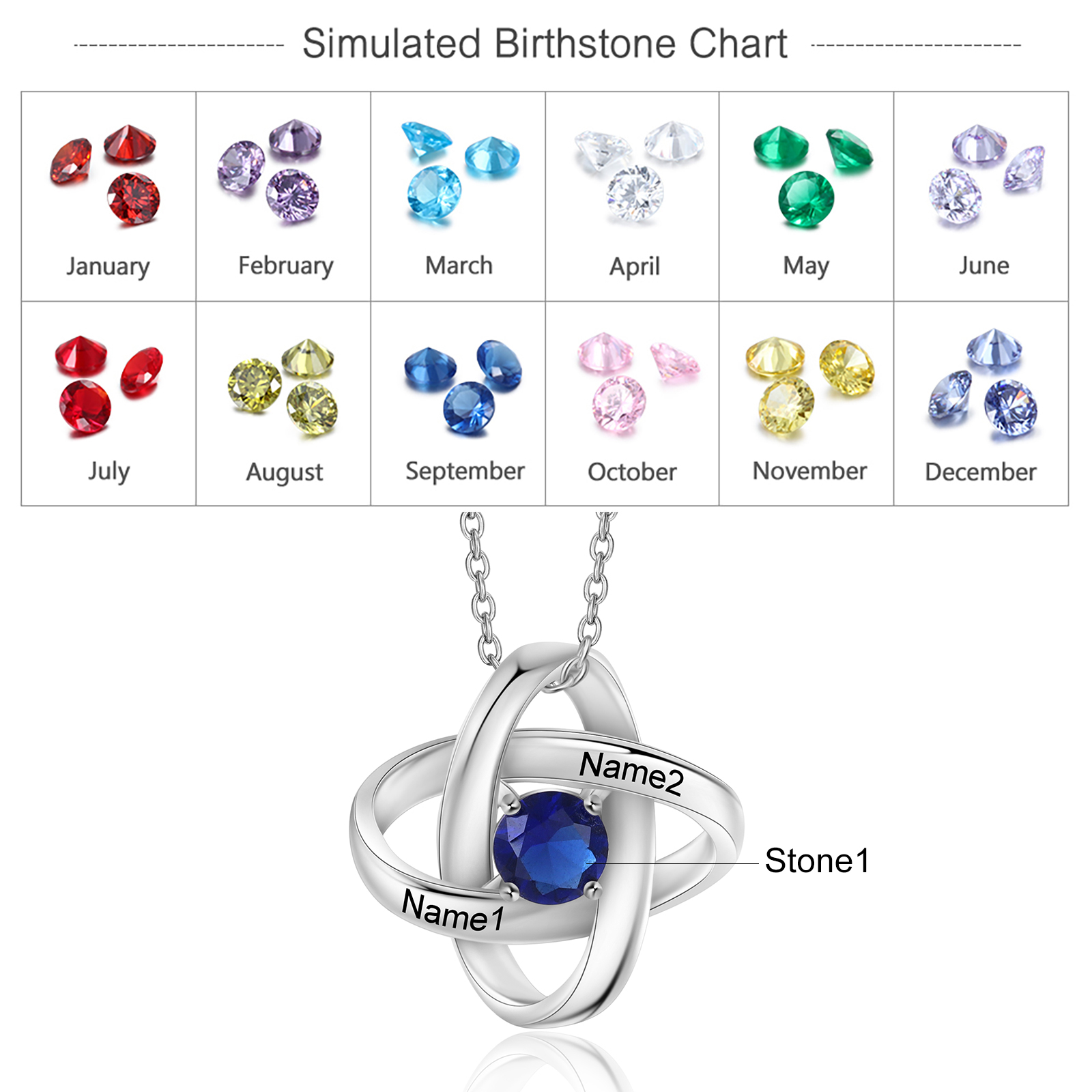 Personalised Necklace With 1 Birthstone Engraved Names Gift For Her-Jessemade AU