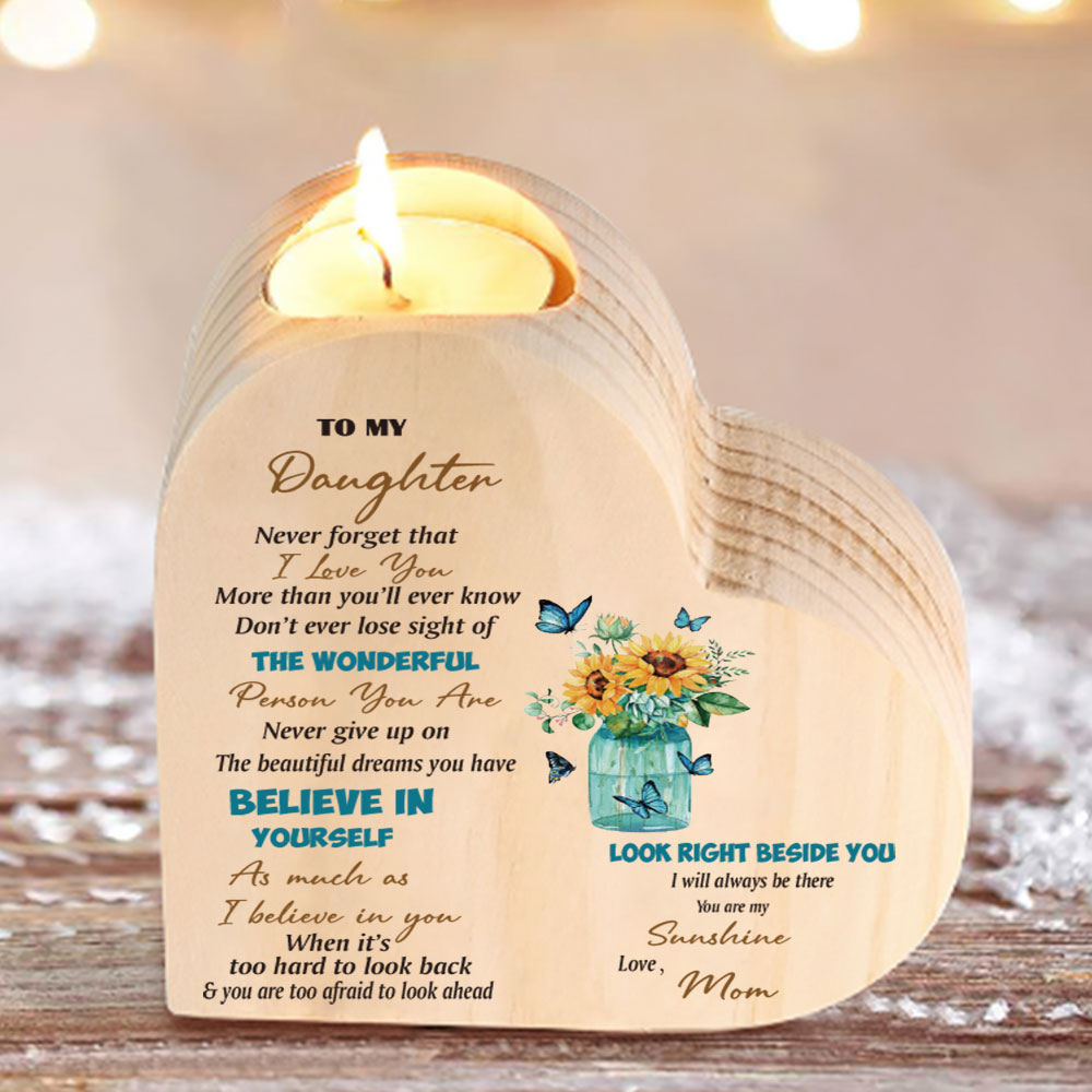 To My Daughter-Wooden Heart Candle Holder Sunflowers Candlesticks "I will always be there"-Jessemade AU