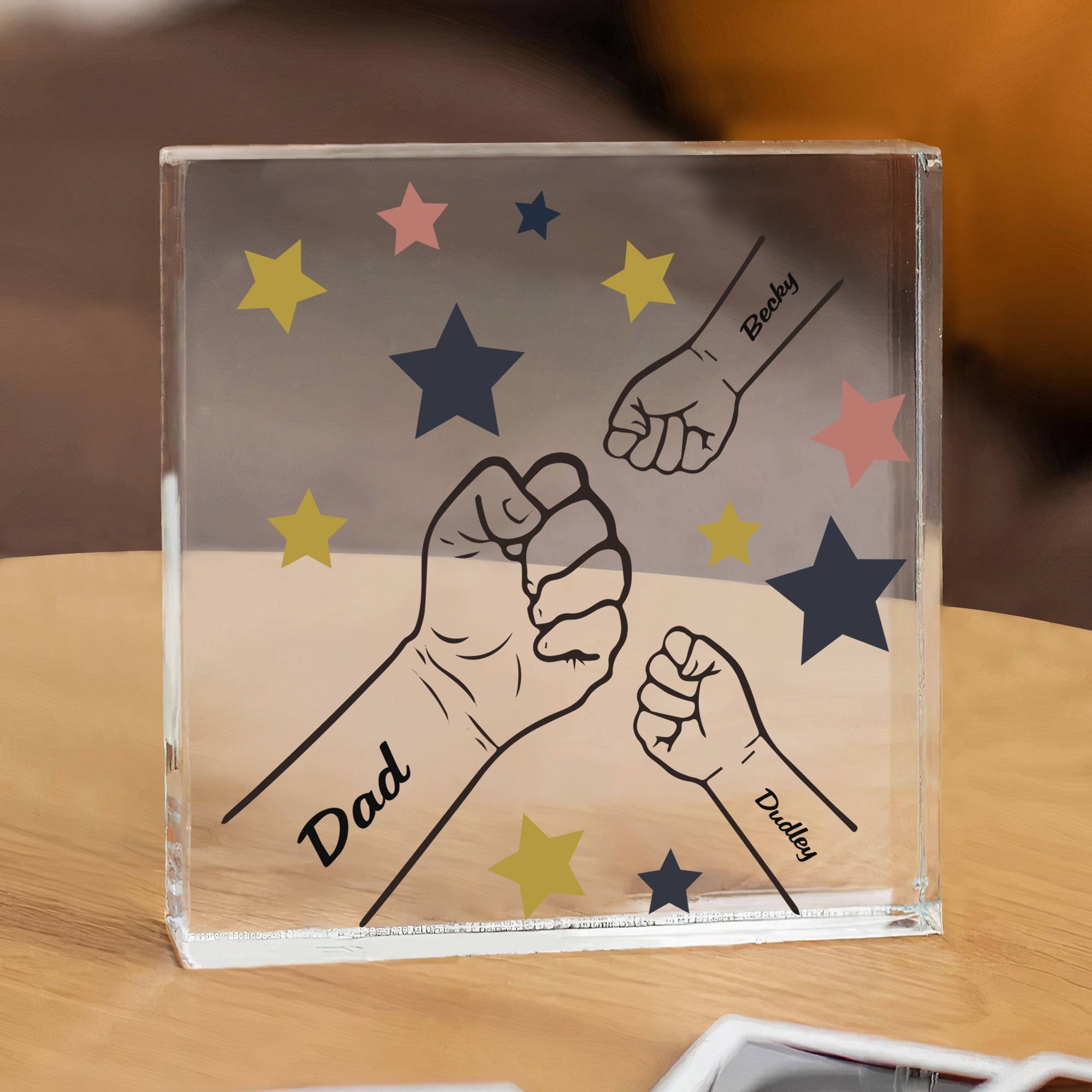 Personalised 3 Names Acrylic Square Keepsake Fist Bump Rectangle Plaque Father's Day Gifts -Jessemade AU