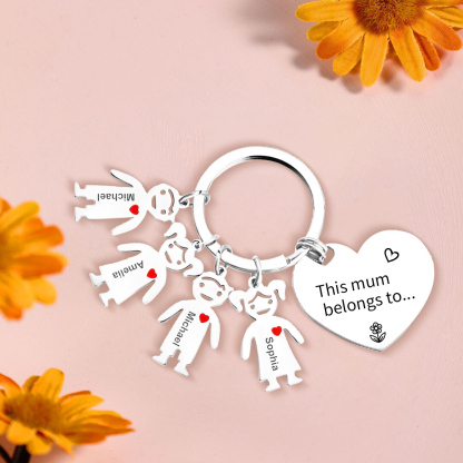 4 Names - Personalised Keychain with Kid Charm Engraved Names Keychain Heart Mother's Day Gift for Mum/Nan-Jessemade AU