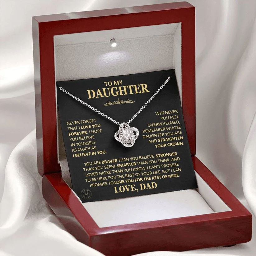 To My Daughter Love Knot Necklace Dad to Daughter Necklace Gift for Her - Never Forget That I Love You Forever