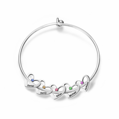 Personalised Heart Bangle With 5 Names and Birthstones Bangle Bracelet Mother's Day Gifts For women-Jessemade AU