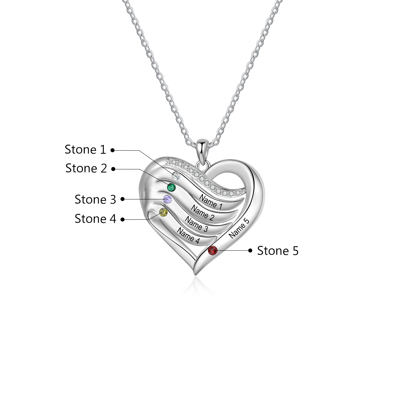 Personalised Intertwined Heart Pendant Necklace Custom 5 Birthstones & 5 Names Necklace Gifts for Her-Jessemade AU