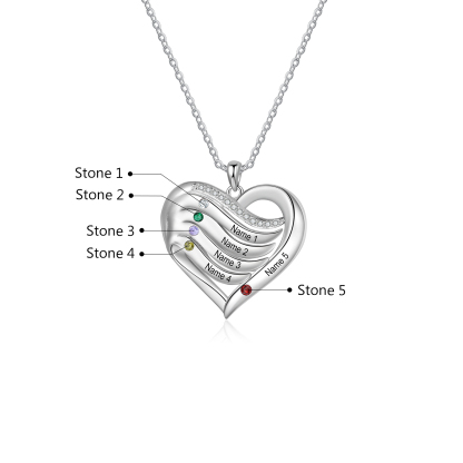 Personalised Intertwined Heart Pendant Necklace Custom 5 Birthstones & 5 Names Necklace Gifts for Her-Jessemade AU