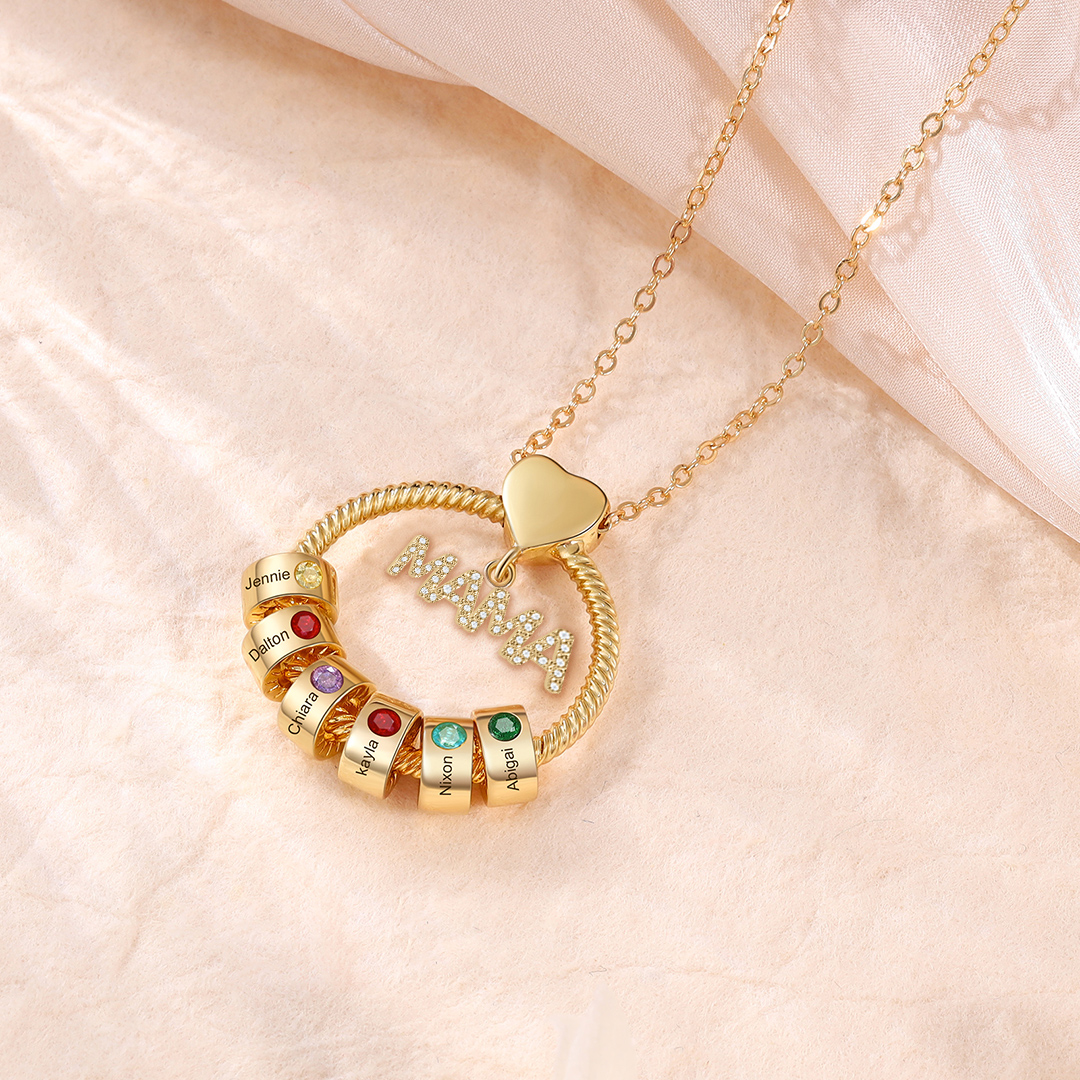 6 Names - Personalised Mama Circle Pendant Necklace Custom Names & Birthstones Necklace Mother's Day Gifts-Jessemade AU