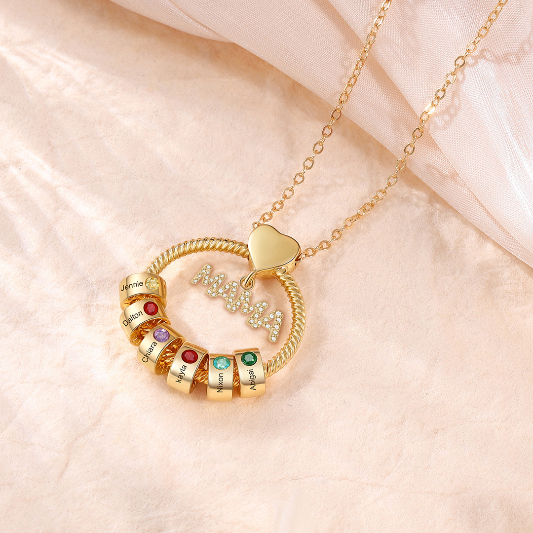 6 Names - Personalised Mama Circle Pendant Necklace Custom Names & Birthstones Necklace Mother's Day Gifts-Jessemade AU