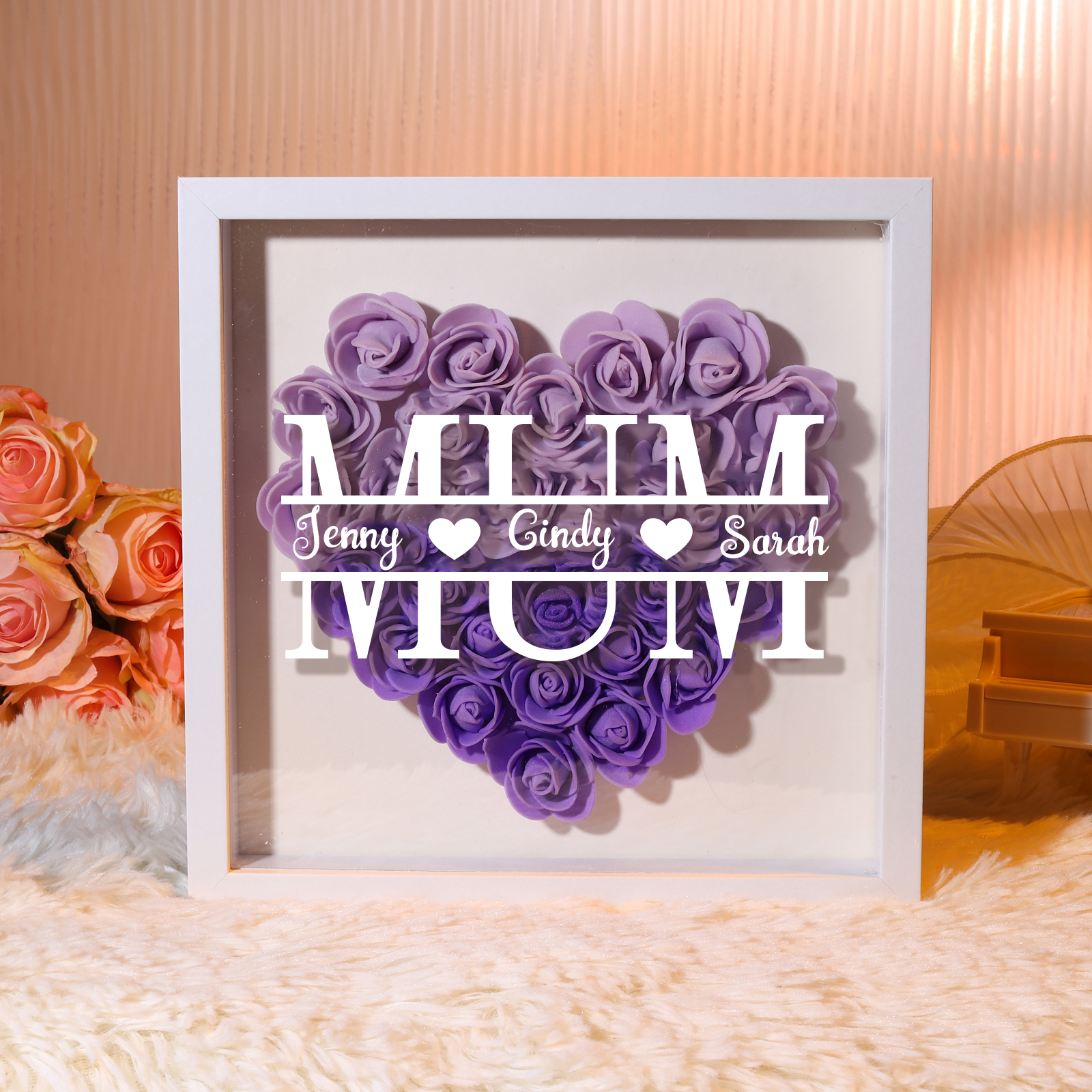 Personalised Flower Shadow Box Custom Name & Text Heart Rose Frame Decorations Mother's Day Gift for Her-Jessemade AU