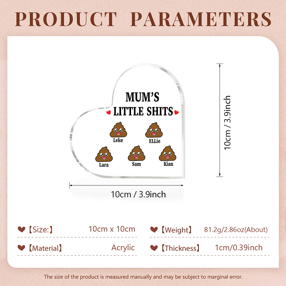 5 Names - Personalised Acrylic Heart Keepsake Custom Name Ornaments Mother's Day Funny Gifts for Mum-Jessemade AU