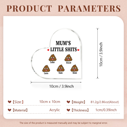 5 Names - Personalised Acrylic Heart Keepsake Custom Name Ornaments Mother's Day Funny Gifts for Mum-Jessemade AU