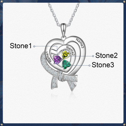 Personalised Heart Necklace With 3 Birthstones Custom Names Best Gift For Women-Jessemade AU