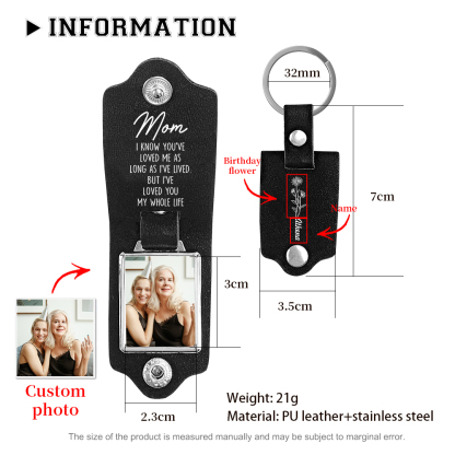 Personalised Photo & Birth Flower &  Name Keychain Leather Keychain - I Know You've Loved Me As Long As I've Lived-Jessemade AU