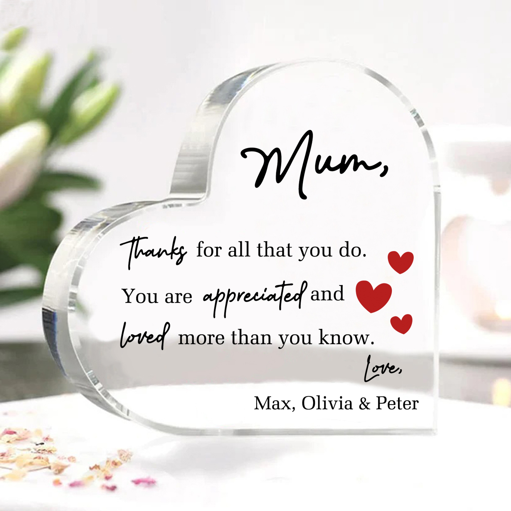 Personalised Acrylic Heart Keepsake Custom Text Ornaments Gifts - Mum, Thanks For All That You Do-Jessemade AU