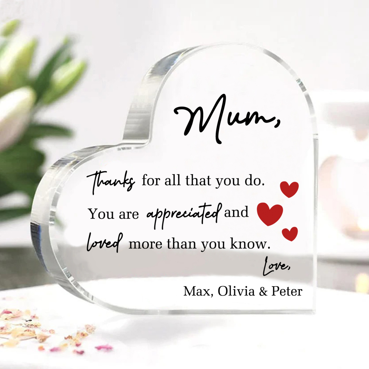 Personalised Acrylic Heart Keepsake Custom Text Ornaments Gifts - Mum, Thanks For All That You Do-Jessemade AU