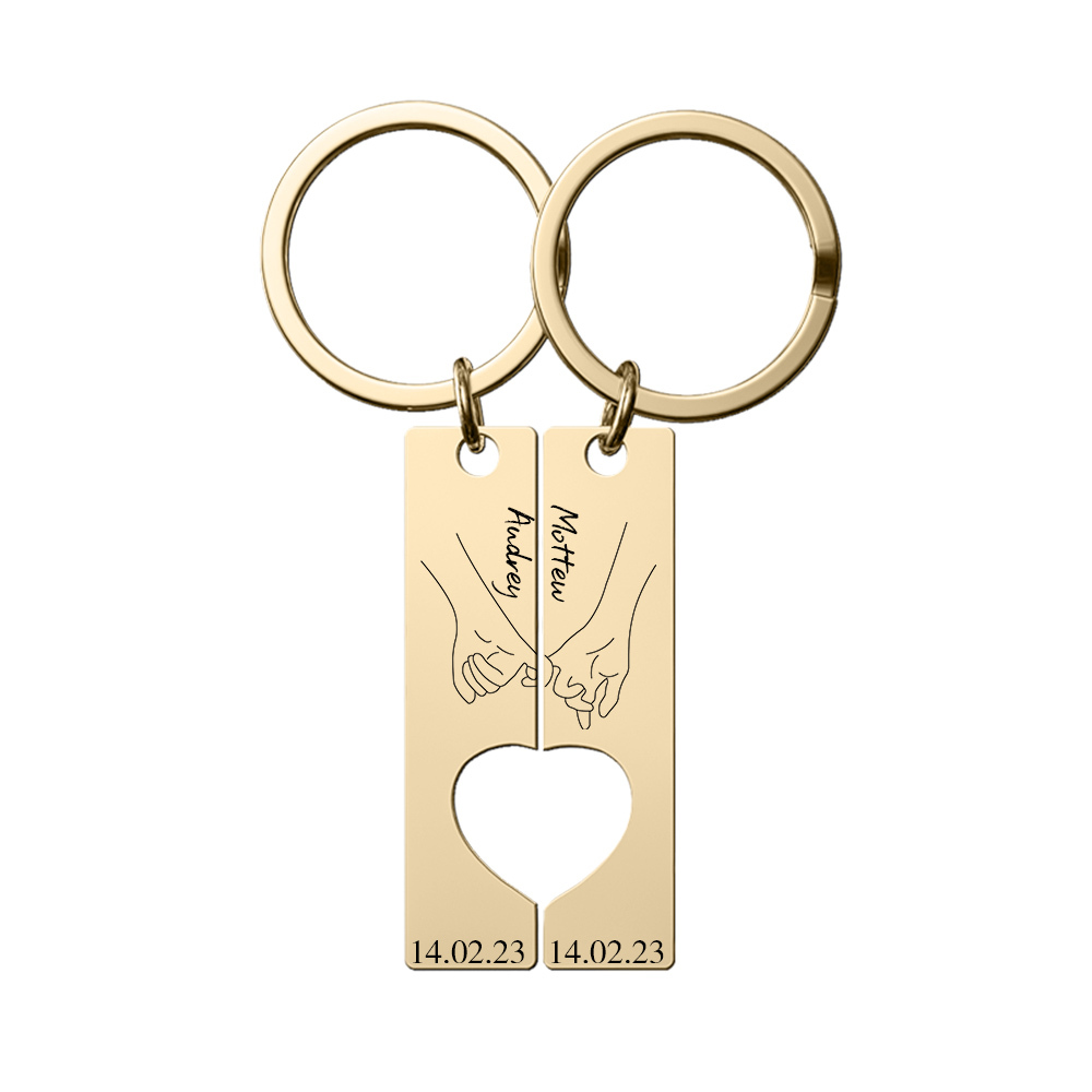 Personalised Couple Pinky Promise Keychain Set Customised Names & Date Matching Couple Keyring Valentine's Day Gifts For Couples-Jessemade AU