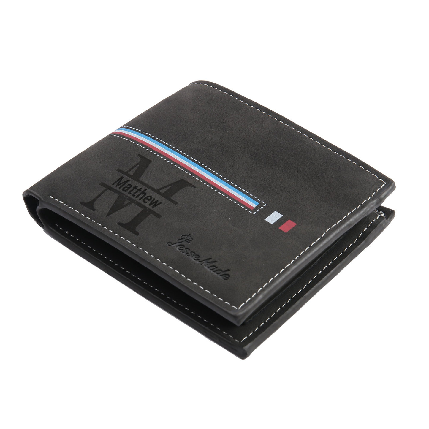 Personalised Photo & Name & Letter Billfold Wallet Monogram Leather Black Wallet Gift for Men-Jessemade AU