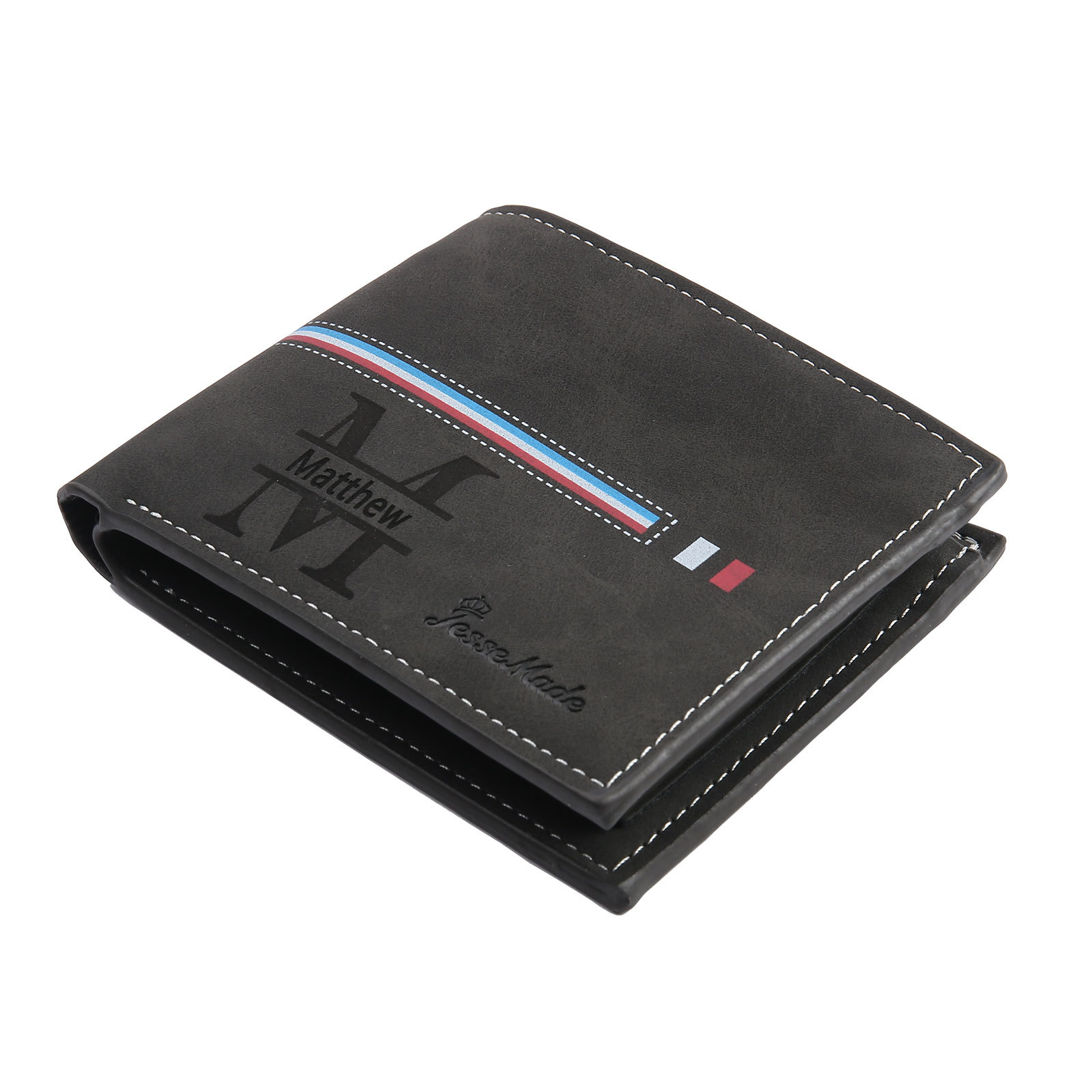 Personalised Photo & Name & Letter Billfold Wallet Monogram Leather Black Wallet Gift for Men-Jessemade AU