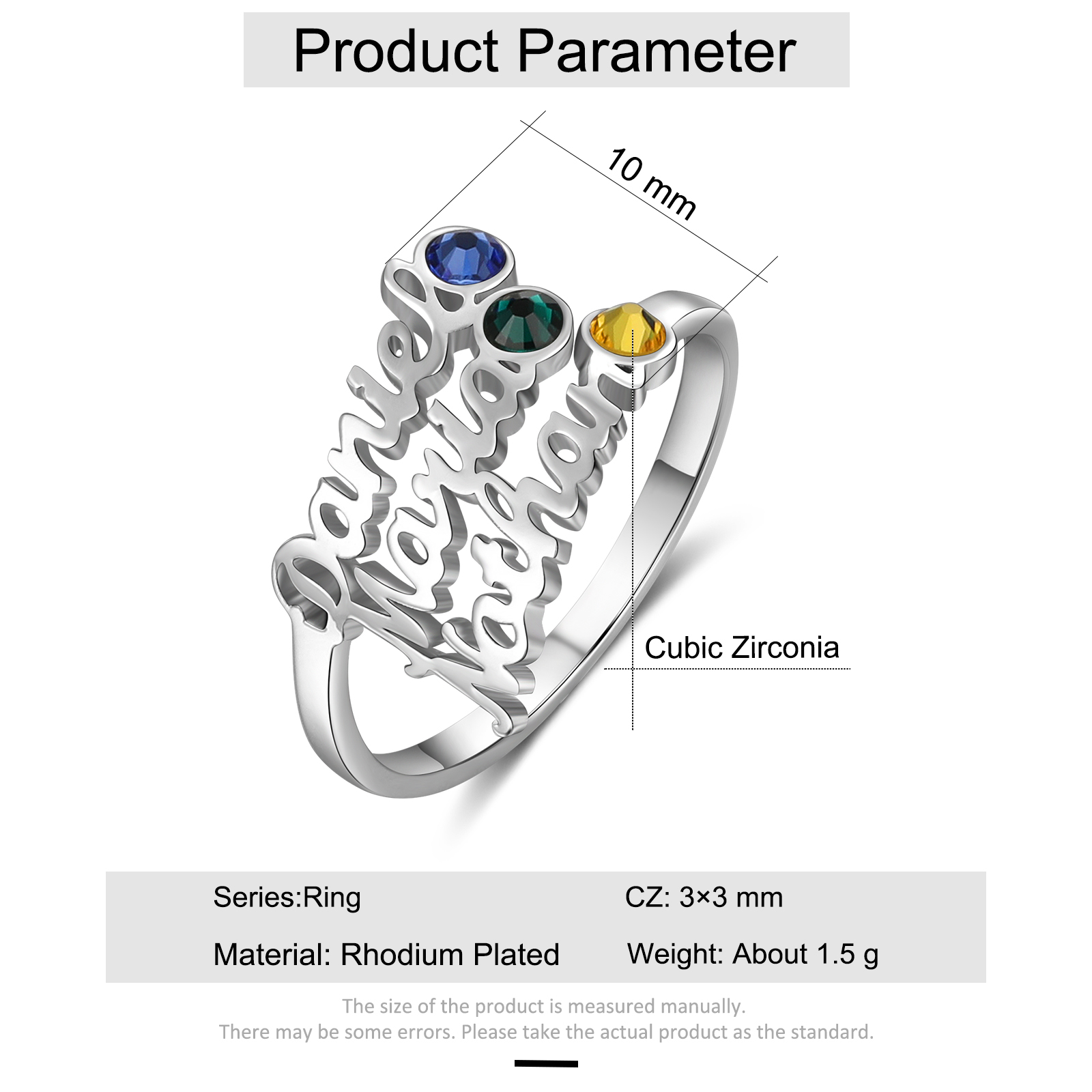 Personalised Birthstone Ring Custom 3 Names Ring Best Gift For Women-Jessemade AU