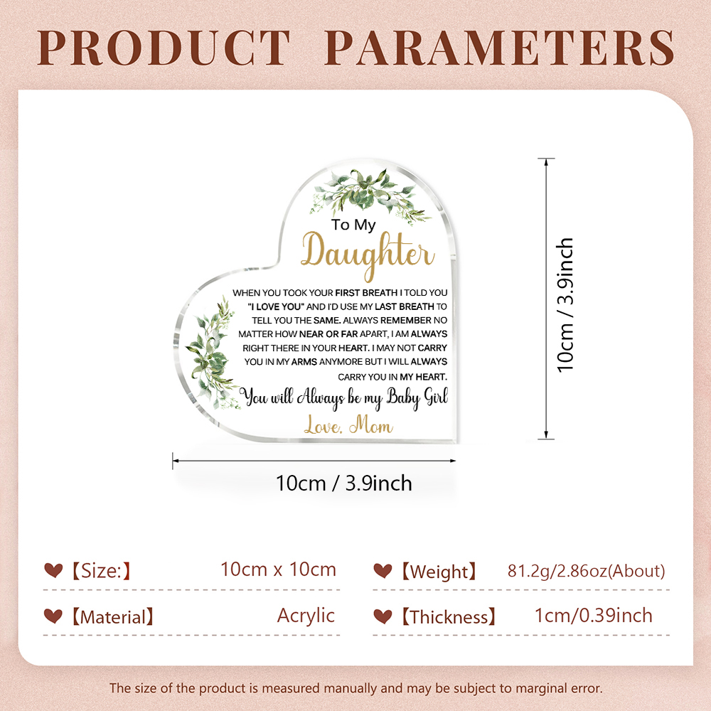 To My Daughter Acrylic Heart Keepsake Leaves Ornaments - You Will Always Be My Baby Girl-Jessemade AU