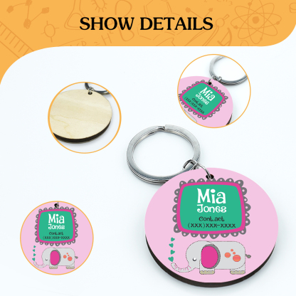 Customised Name and Phone Number Keychain Pink Elephant Back-to-School Gift for Kids-Jessemade AU