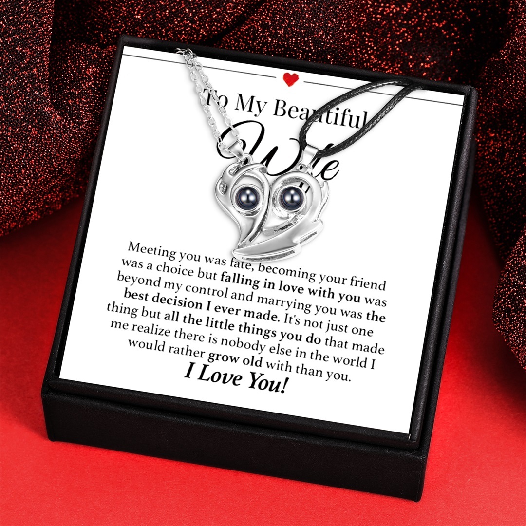 Personalised 100 Languages "I Love You" Heart Projection Necklace Custom Photo Gifts For Her-Jessemade AU