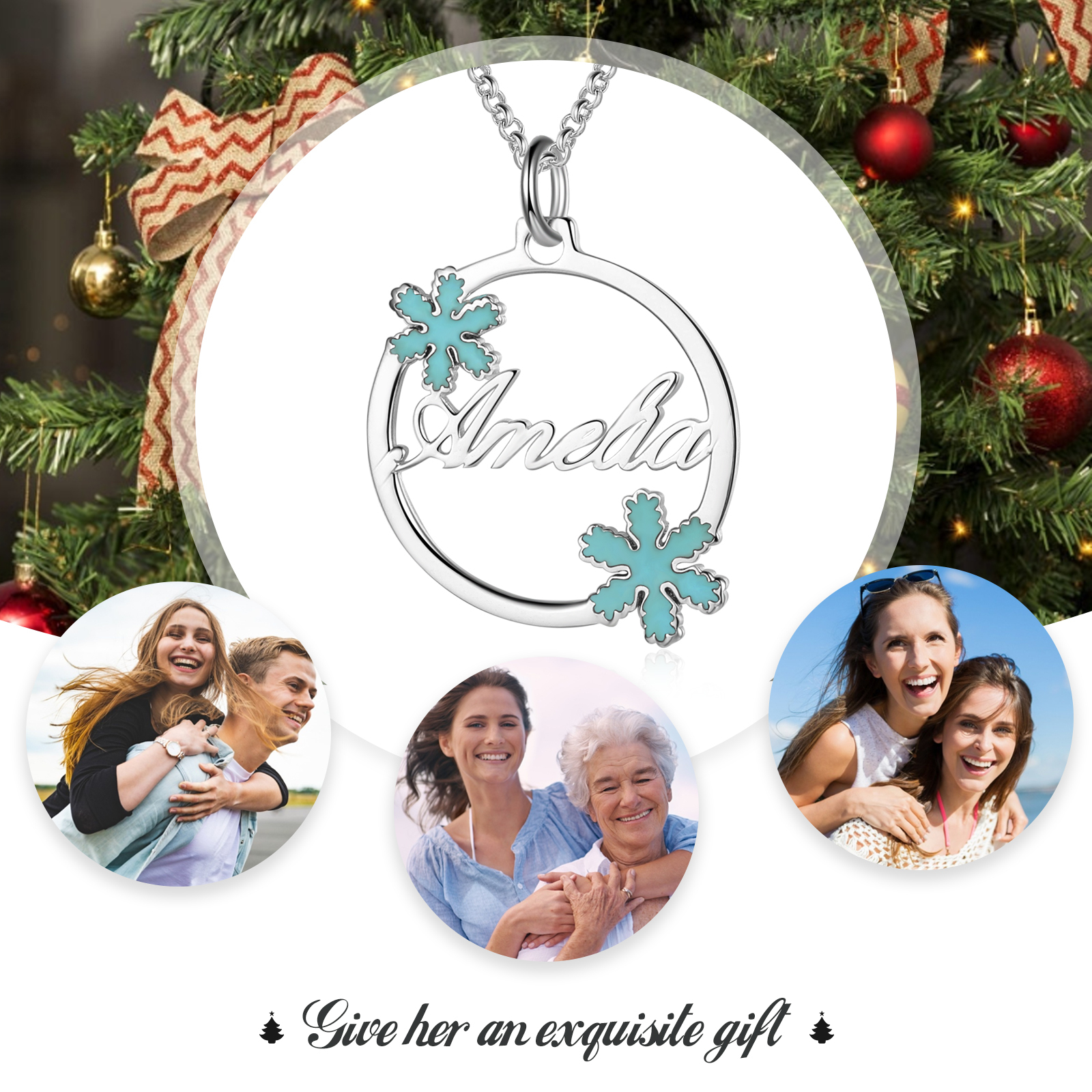 Personalised Snowflake Necklace Custom 1 Name Necklace Gift For Her-Jessemade AU