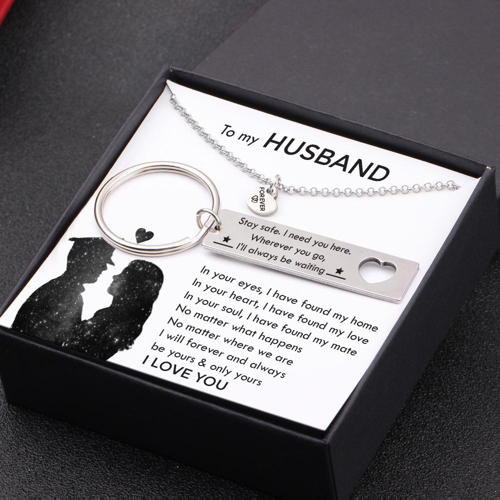 Wherever You Go, I'll Always Be Waiting, Heart Necklace & Keychain Gift Set Gifts For Husband-Jessemade AU