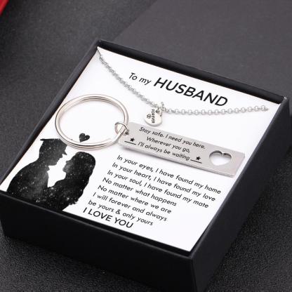 Wherever You Go, I'll Always Be Waiting, Heart Necklace & Keychain Gift Set Gifts For Husband-Jessemade AU