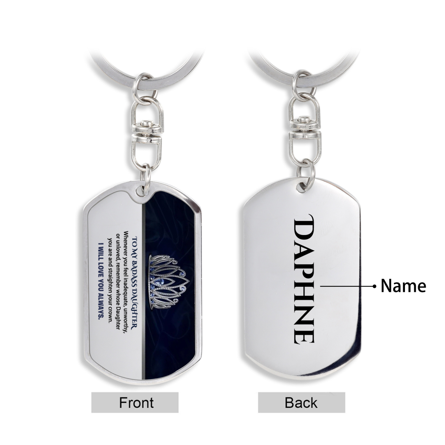 To My Badass Daughter Crown Keychain Custom Name Stainless Steel Keyring "I Will Love You Always"-Jessemade AU