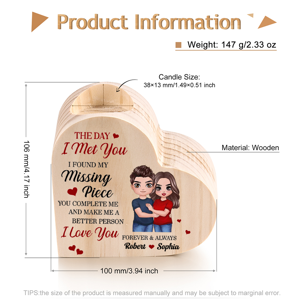"I FOUND MY Missing Piece" Couple Heart Candle Holder Wooden Candlesticks Valentines Gift-Jessemade AU