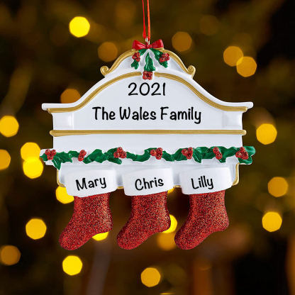Personalised Red Stockings Ornament Custom 3 Names Gifts for Family-Jessemade AU