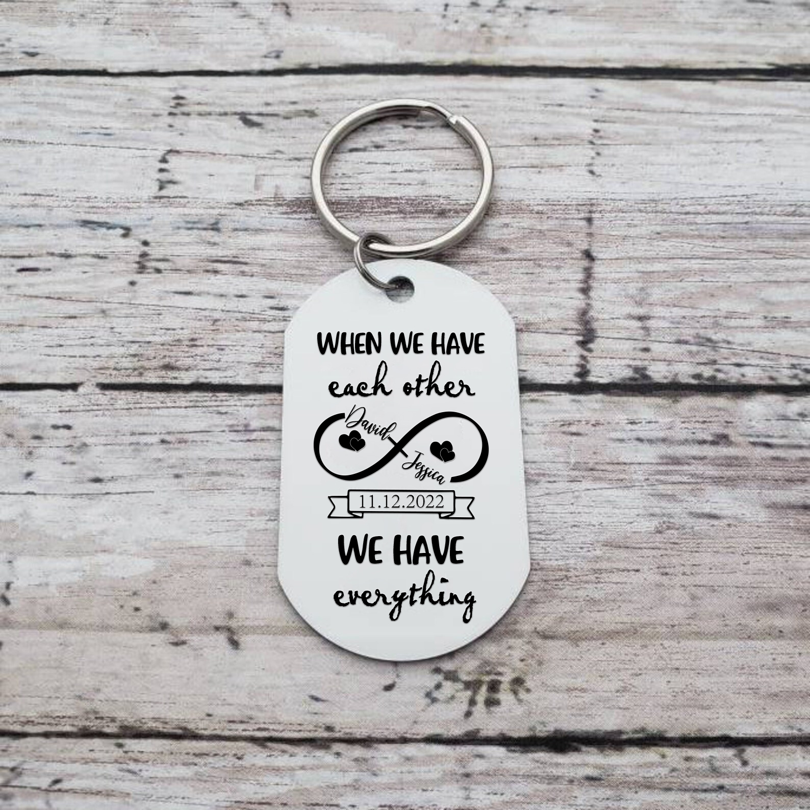Personalised 2 Names & Photo & Date Keychain Stainless Steel Couple Gift - When We Have Each Other, We Have Everything-Jessemade AU