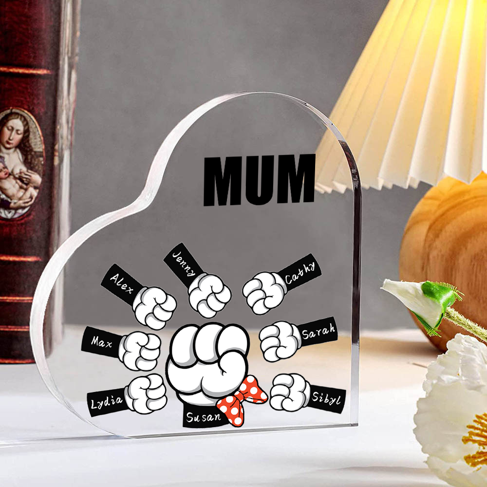 8 Names - Personalised Acrylic Heart Keepsake Custom Name & Text Fist Bump Ornaments Gifts for Family-Jessemade AU