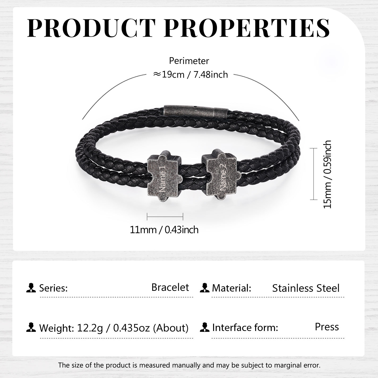 Vintage Men's Leather Bracelet Custom 2 Names Puzzles Bracelet Two Layers Bracelet Personalised Gift for Him-Jessemade AU