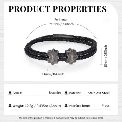 Vintage Men's Leather Bracelet Custom 2 Names Puzzles Bracelet Two Layers Bracelet Personalised Gift for Him-Jessemade AU