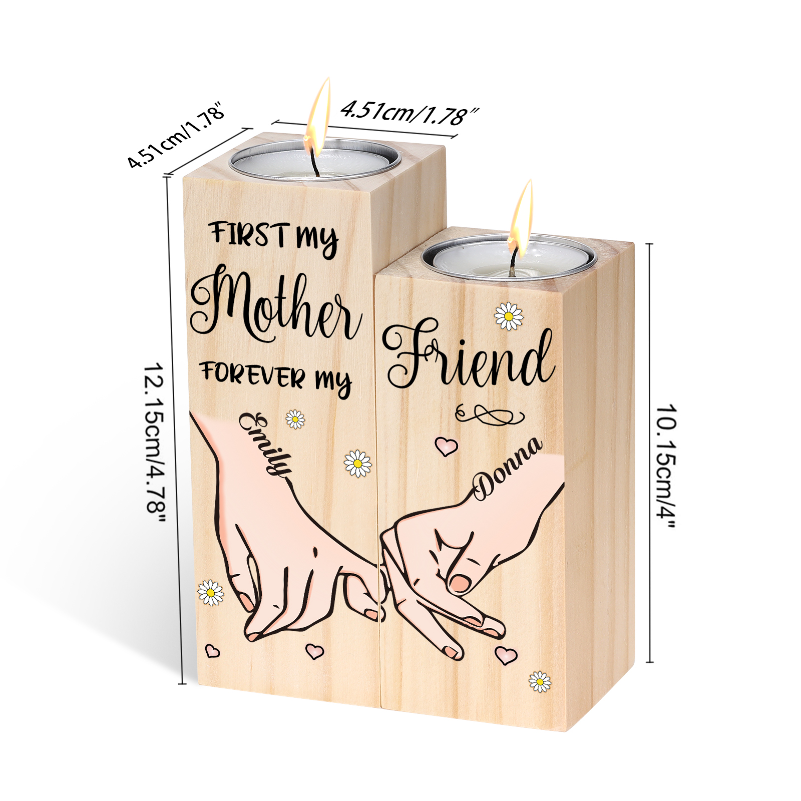 Personalised 2 Names Candle Holder Wooden Candlestick Gifts For Mother - First My Mother, Forever My Friend-Jessemade AU