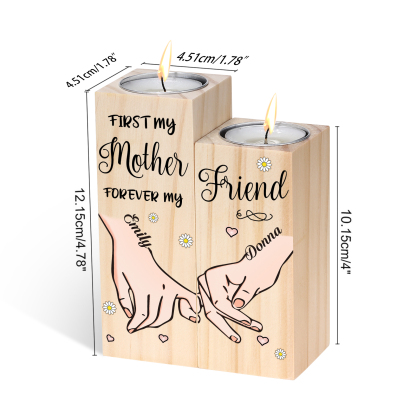 Personalised 2 Names Candle Holder Wooden Candlestick Gifts For Mother - First My Mother, Forever My Friend-Jessemade AU
