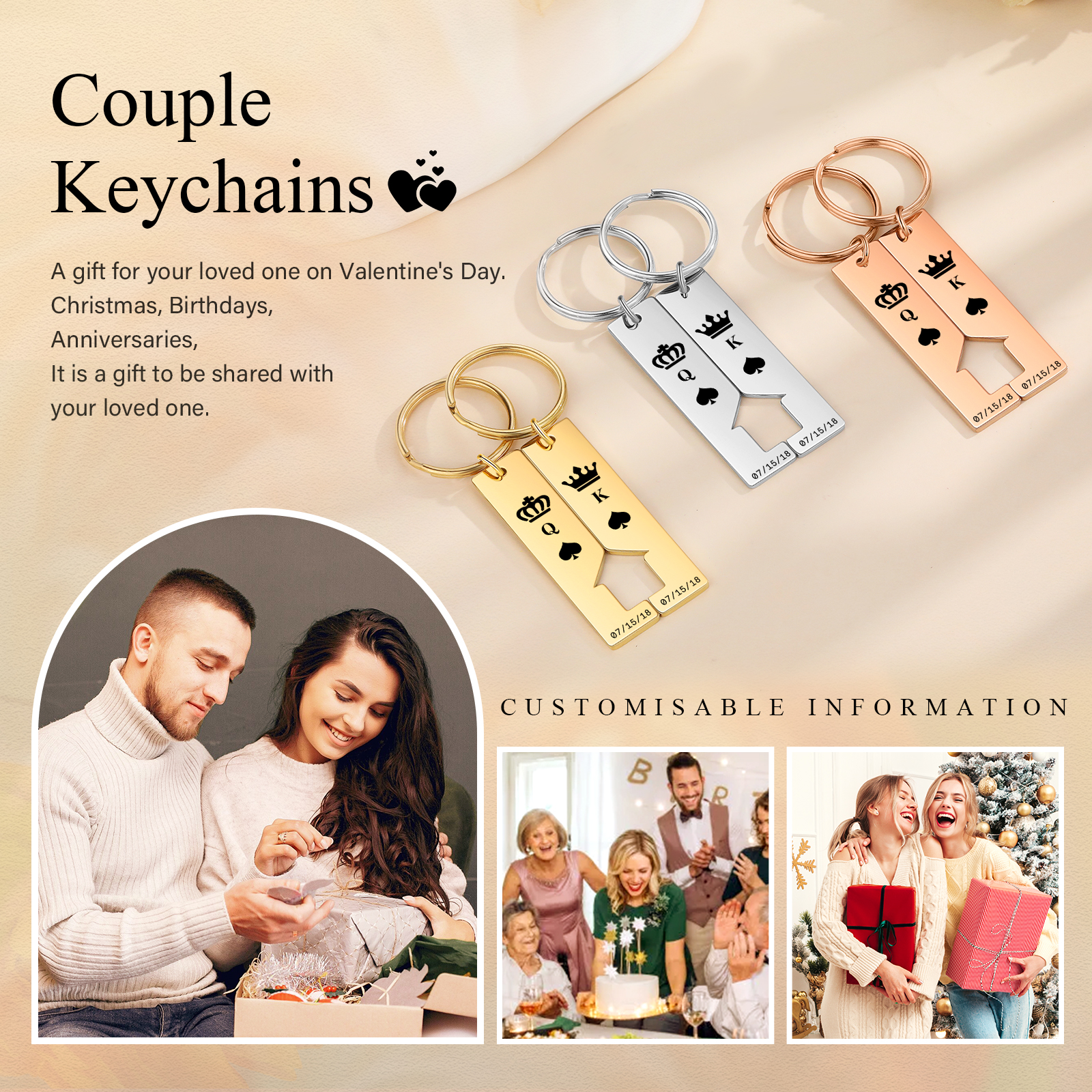 Personalised Couple Keychain Custom 2 Letters & 2 Dates Crown Keyring Valentine's Day Gift for Husband/Wife-Jessemade AU