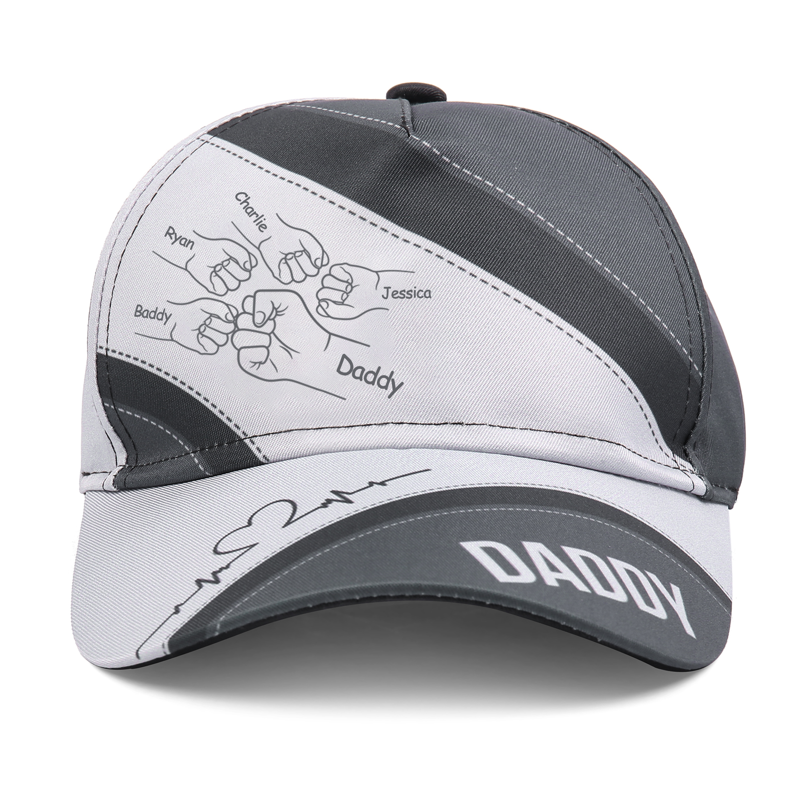 Personalised Fist Bump Classical Baseball Cap Custom 5 Names & 1 Text Snapback Adjustable Gift for Dad/Grandpa/Husband-Jessemade AU