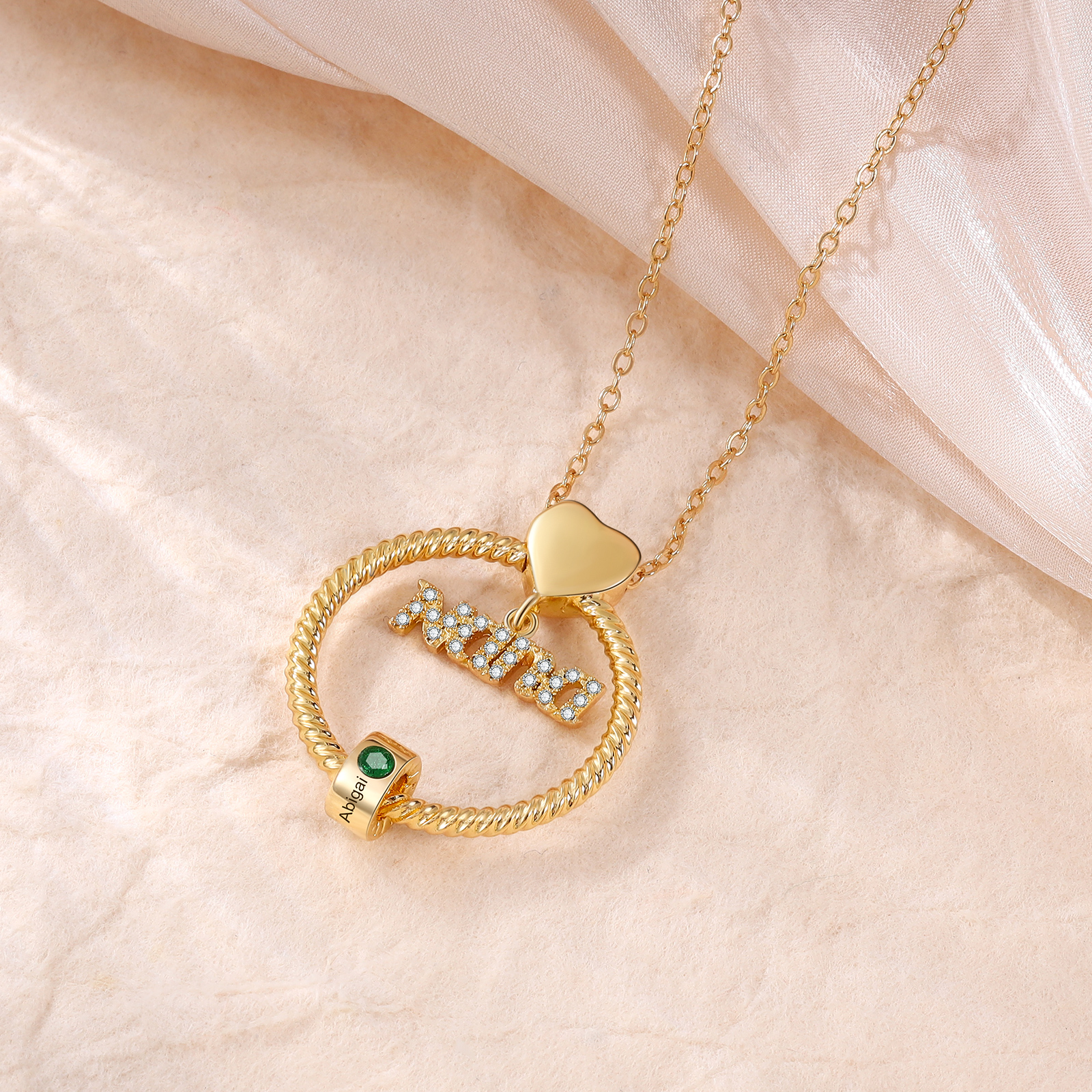 1 Name - Personalised Nana Necklace Custom Names & Birthstones Circle Pendant Necklace Gift for Grandma Nana-Jessemade AU