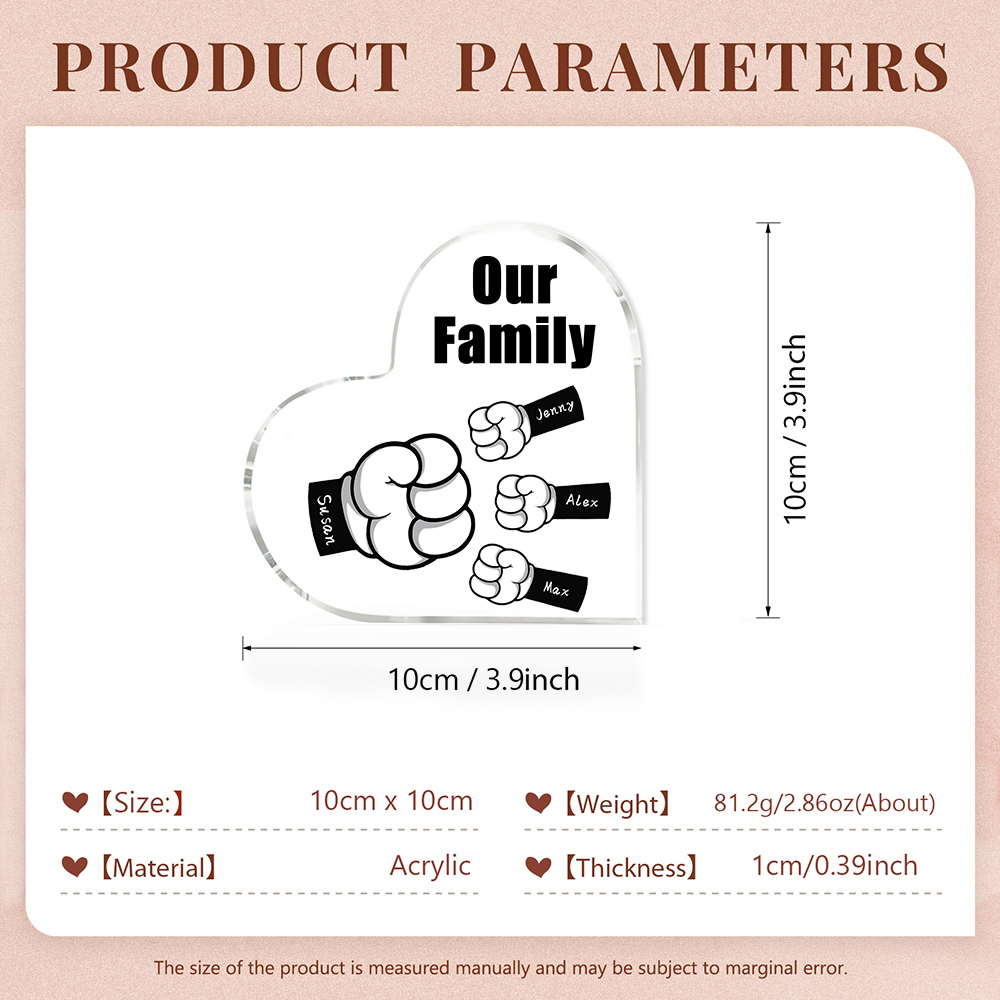 Personalised Acrylic Heart Keepsake Custom 4 Names & 1 Text Fist Bump Ornaments Gifts for Dad/Grandpa-Jessemade AU