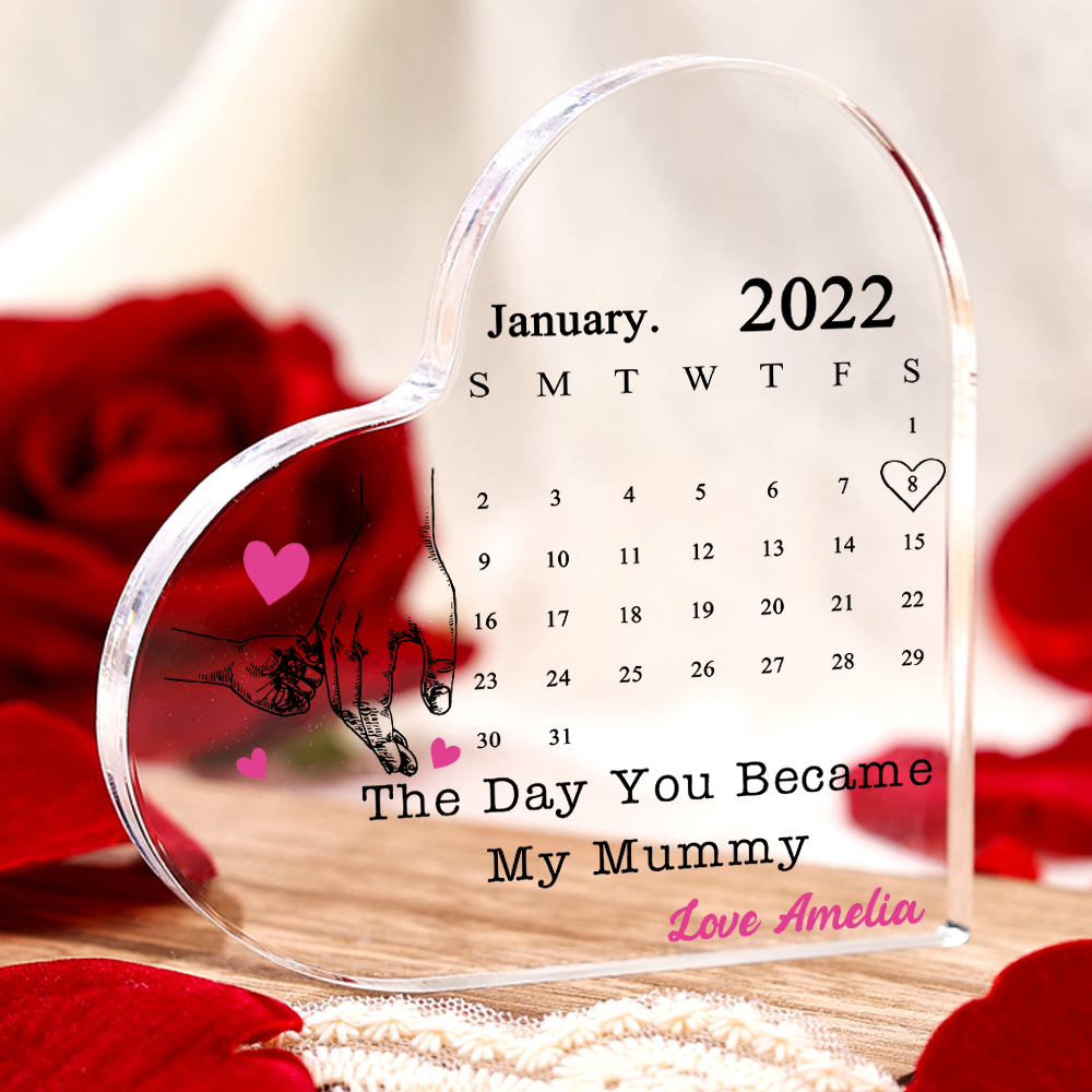 Personalised Acrylic Heart Keepsake Custom Date & Text Calendar Ornaments Hand In Hand - The Day You Became My Mommy/Mummy-Jessemade AU