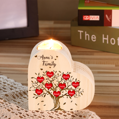 To My Family Wooden Heart Candle Holder Custom 9 Names Family Tree Candlesticks-Jessemade AU