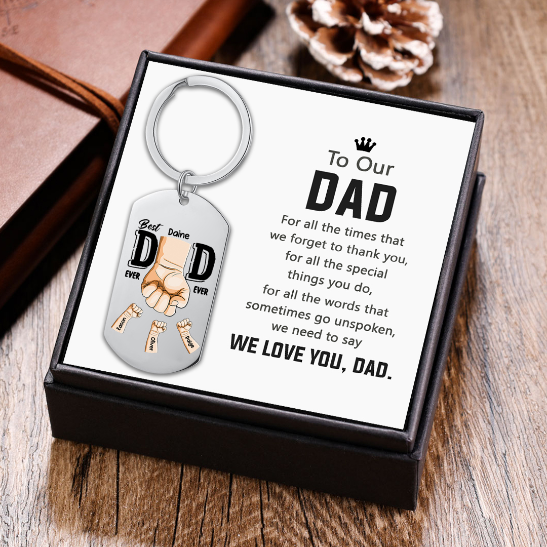 Personalised 4 Names Custom 1 Photo Keychain Fist Bump Keychain Father's Day Gifts - Best Dad Ever-Jessemade AU