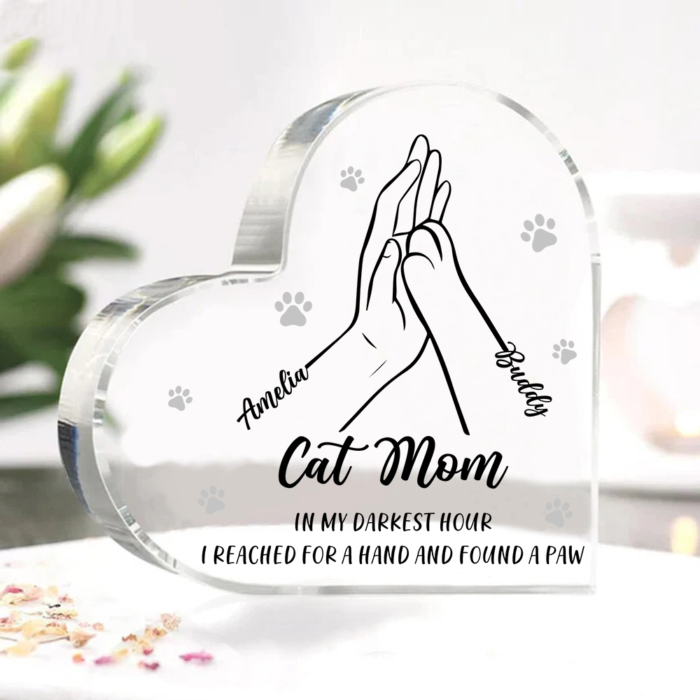 Personalised Acrylic Heart Keepsake Custom 2 Names & Text Dog/Cat Paw Ornaments Gifts for Mother/Father/Pet Lovers-Jessemade AU
