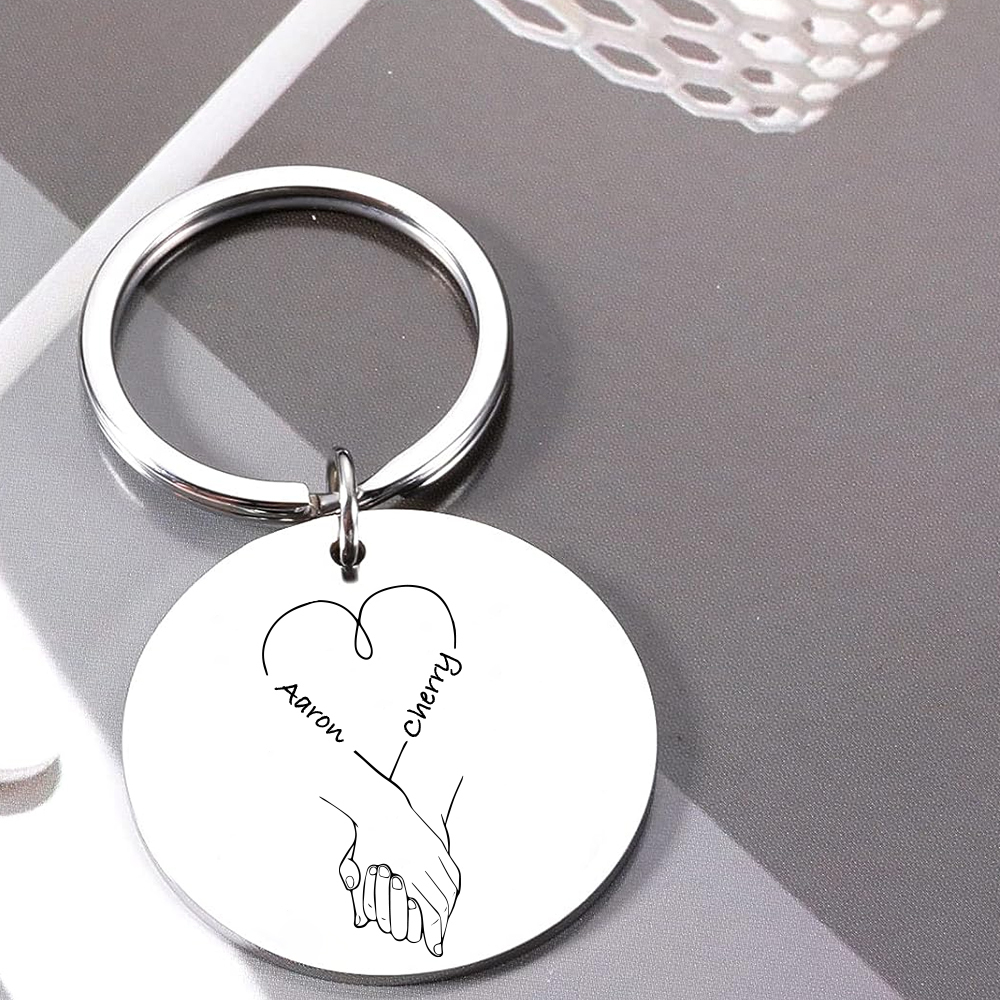 Custom Circle Keychain With 2 Names Keyring Hand-in-hand Metal Keychain Personalised Gift For Couples/Friends-Jessemade AU
