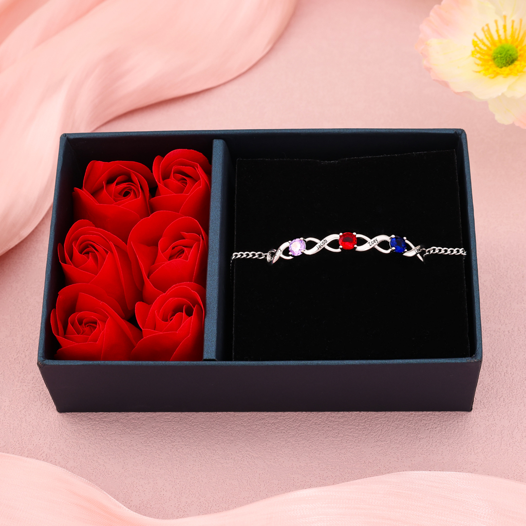 Personalised Infinity Bracelet Custom 3 Birthstones & 4 Names Bracelet Birthday Gift for Her-Jessemade AU