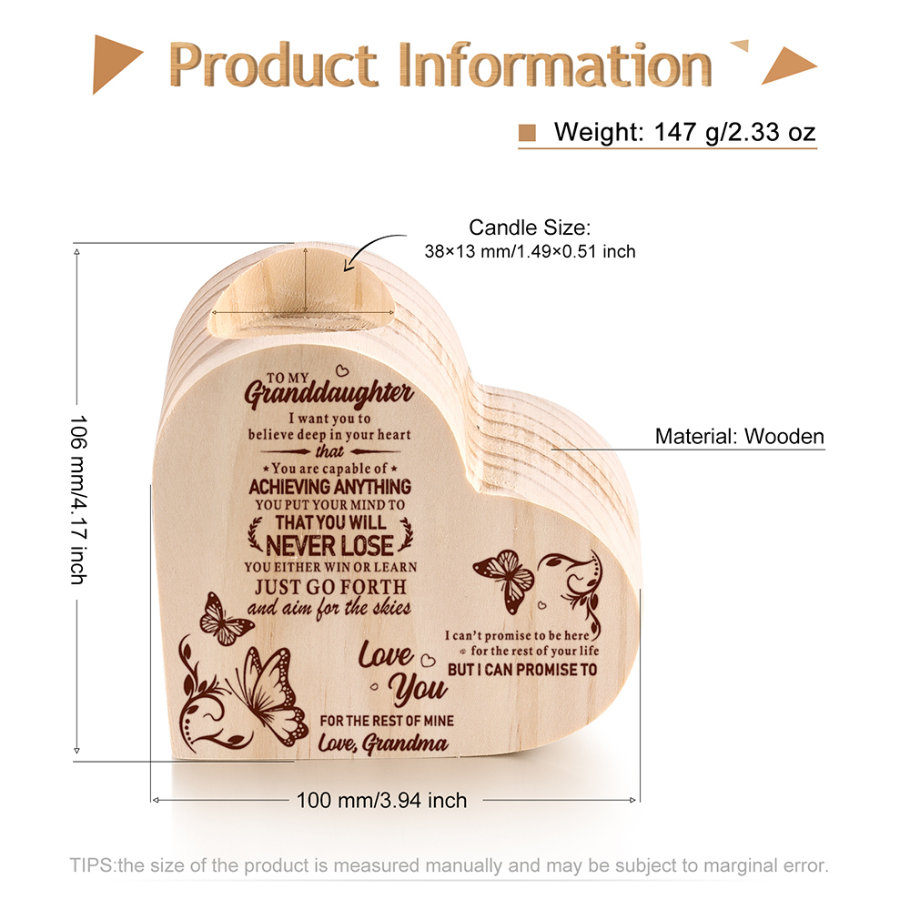 To My Granddaughter Customised Wooden Heart Candle Holder "believe deep in your heart"-Jessemade AU